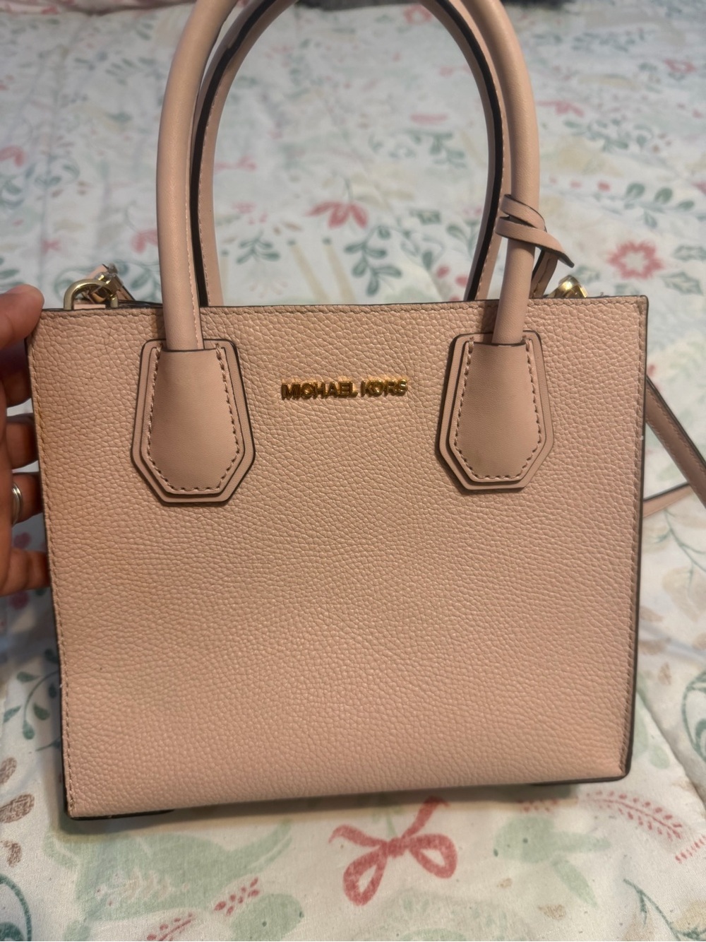 MICHAEL KORS Pebbled Leather Mini Tote in Blush